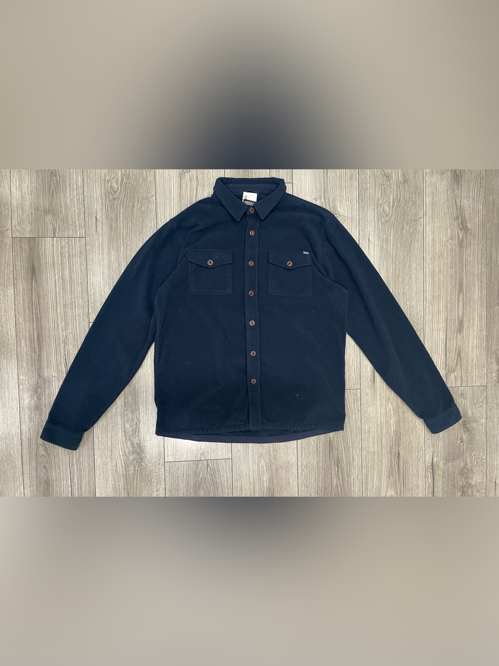 Vuori Aspen Shirt Jacket Sz L Blue Ink Fleece Shacket Button up